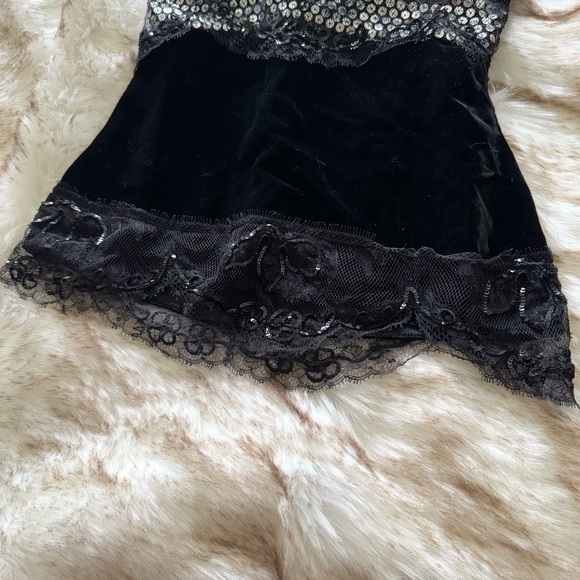 Vintage 90s Dolce & Gabbana Black Velvet Sequin Lace Top - Picture 4 of 7